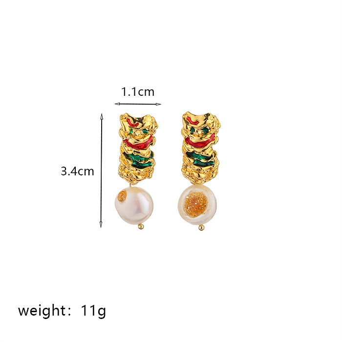 1 par de brincos redondos banhados a ouro 18k, imitação de pérola, cobre, turquesa, ágata, brincos de orelha