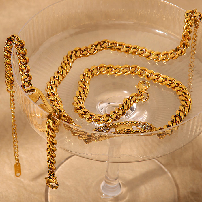 Mode Mond Herz Form Edelstahl Überzug Inlay Künstliche Edelsteine ​​Armbänder Halskette 1 Stück