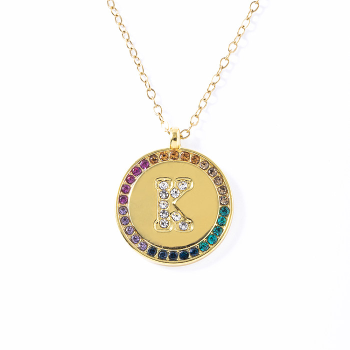 Glam Retro Letter Stainless Steel Copper Inlay Zircon Pendant Necklace