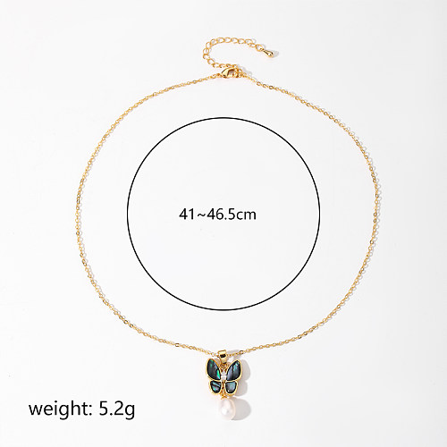 Commute Butterfly Copper Plating Inlay Shell 18K Gold Plated Pendant Necklace