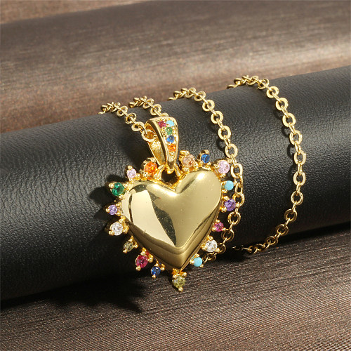 Vintage Style Simple Style Heart Shape Copper Plating Inlay Zircon 18K Gold Plated Pendant Necklace