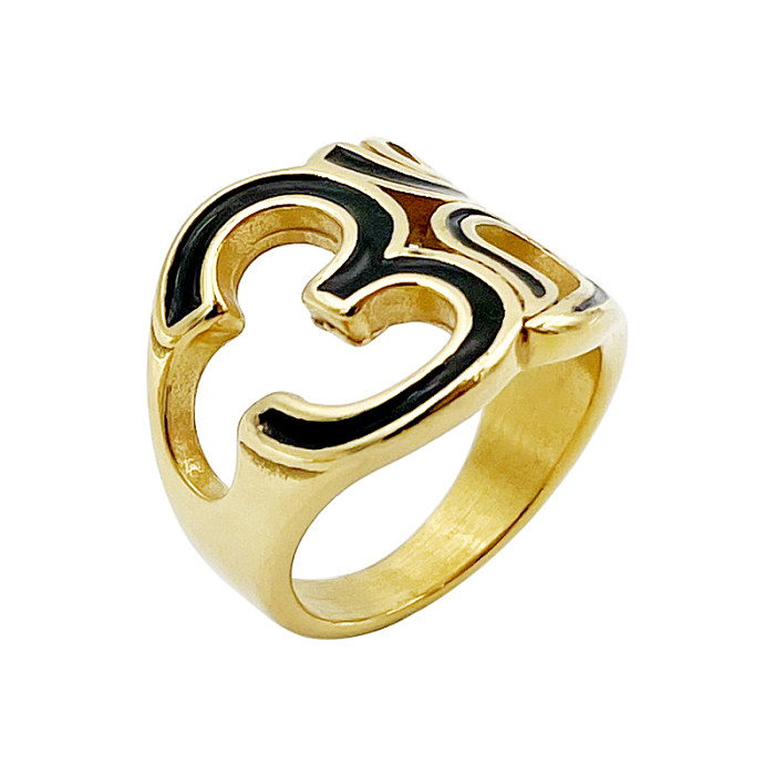 Atacado retro estilo simples número de aço inoxidável em camadas de esmalte anéis banhados a ouro