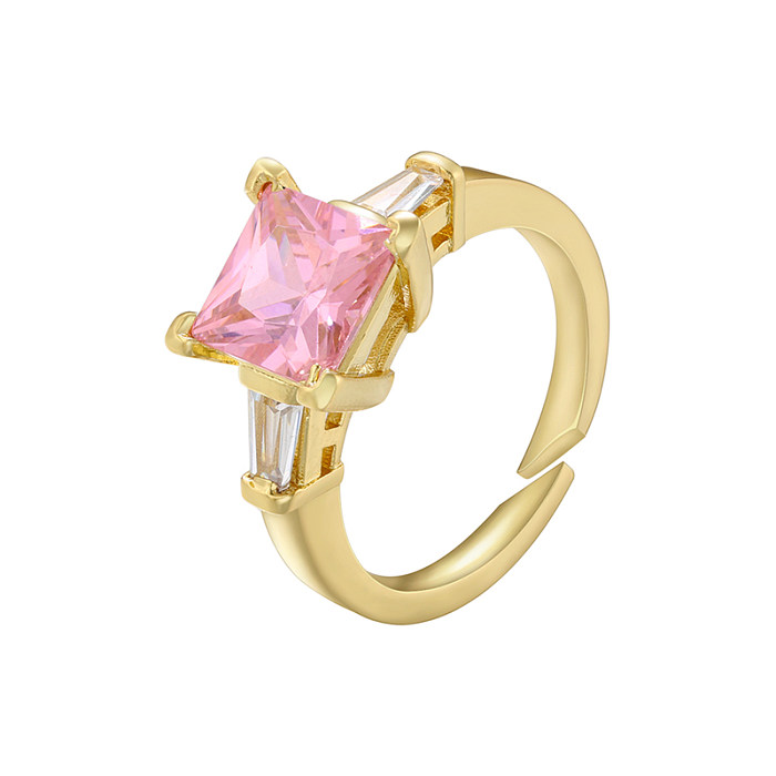 Elegant Glam Luxurious Square Copper 18K Gold Plated Zircon Open Ring In Bulk