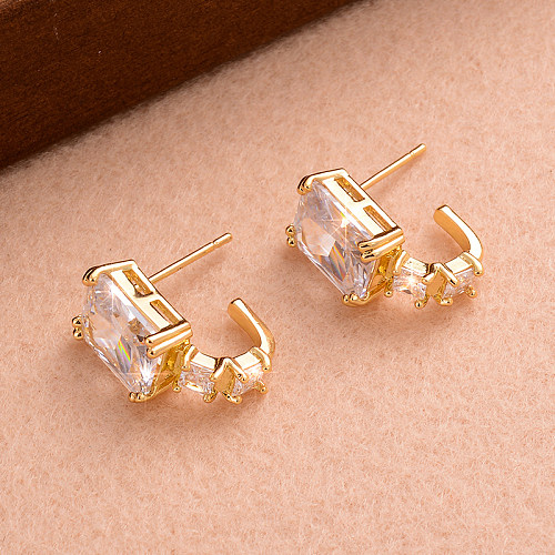 1 Pair IG Style Simple Style Square Scorpion Tail Plating Inlay Copper Zircon 14K Gold Plated Ear Studs