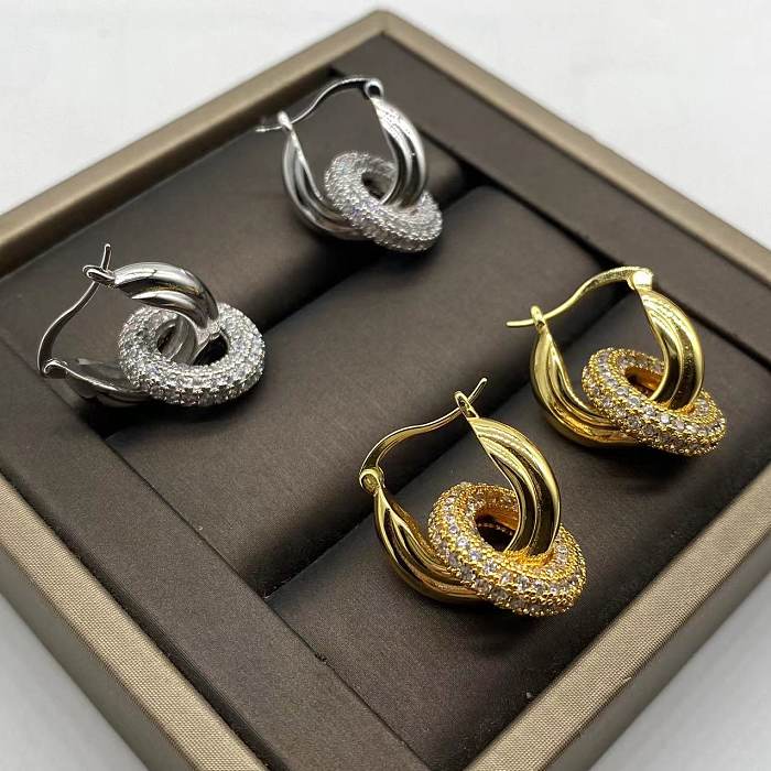 1 Pair Simple Style Geometric Plating Copper Artificial Rhinestones Drop Earrings