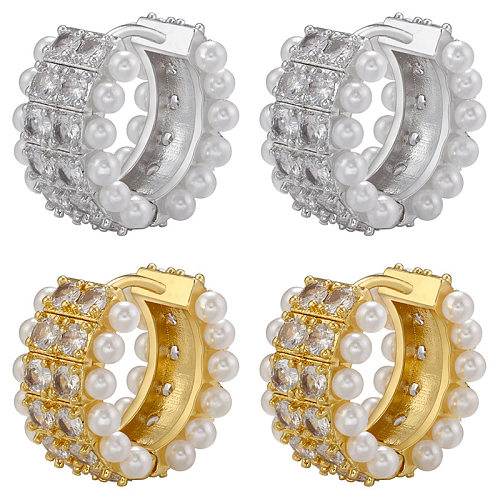 1 Pair Fashion Geometric Copper Plating Artificial Pearls Zircon Earrings