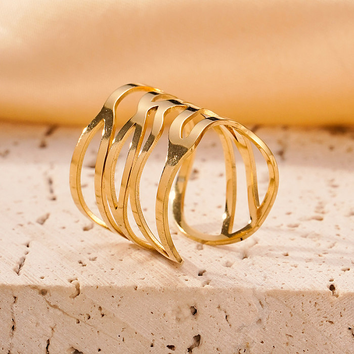 Anillos abiertos chapados en oro artísticos del chapado en oro del acero inoxidable del color sólido del estilo simple de las vacaciones