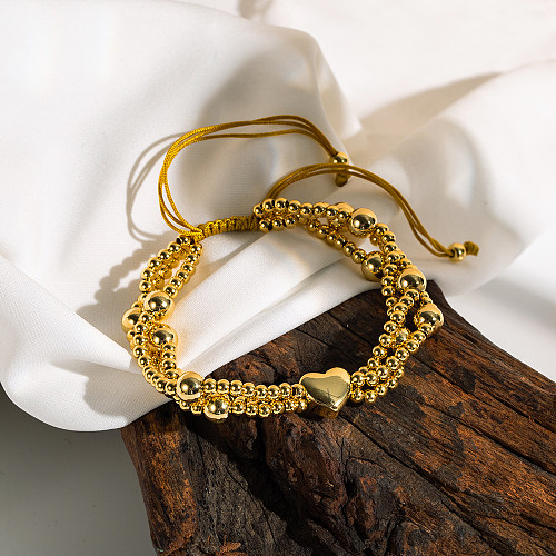 Elegant Classic Style Heart Shape Copper Layered 18K Gold Plated Bracelets