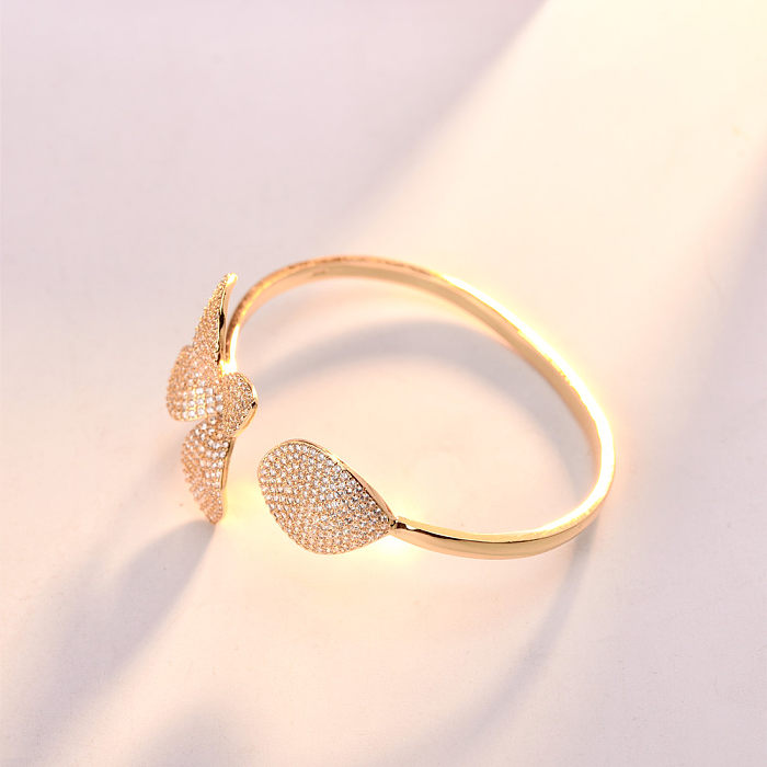 INS Style Sweet Flower Copper 18K Gold Plated Zircon Rings Bracelets In Bulk