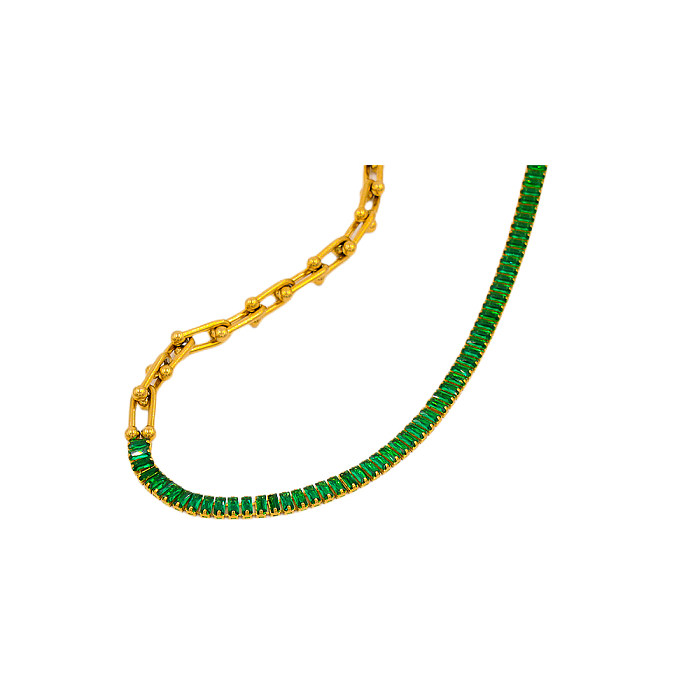 Urlaubs-Armband-Halskette mit rechteckiger Edelstahl-Beschichtung, Inlay, Zirkon, 18 Karat vergoldet