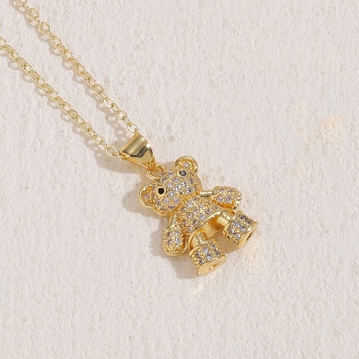 Elegant Classic Style Bear Copper 14K Gold Plated Zircon Necklace In Bulk