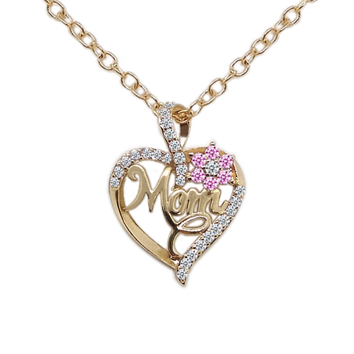 MAMA Letter Heart Shape Copper Plating Inlay Zircon Gold Plated Necklace