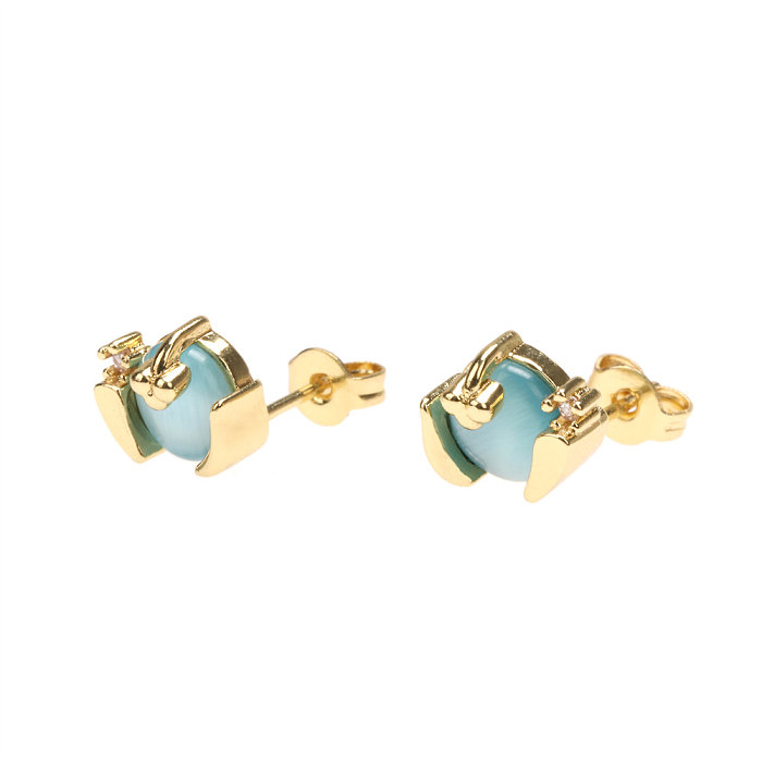 Simple Style Geometric Copper Plating Inlay Opal 18K Gold Plated Rings Earrings Necklace