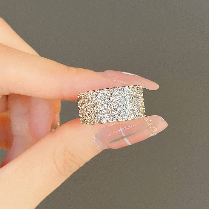 Bagues en diamant artificiel avec incrustation de cuivre de couleur unie de style simple, 1 pièce