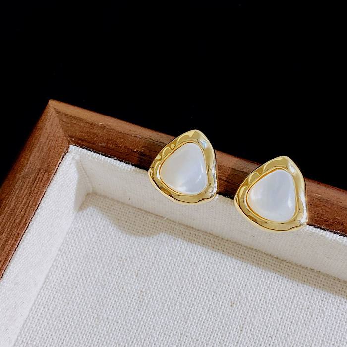 1 Pair Sweet Triangle Inlay Copper Shell Ear Studs