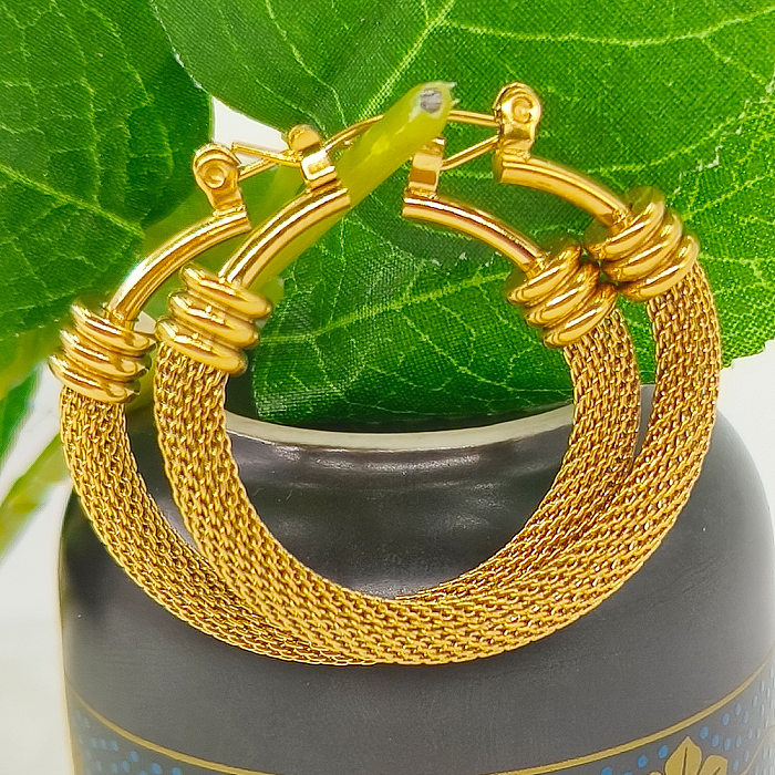 Bracelets et boucles d'oreilles plaqués en acier inoxydable, Style Simple et rétro, couleur unie, géométrique, collier