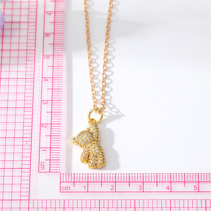 Cute Bear Heart Shape Snake Copper Plating Rhinestones Pendant Necklace
