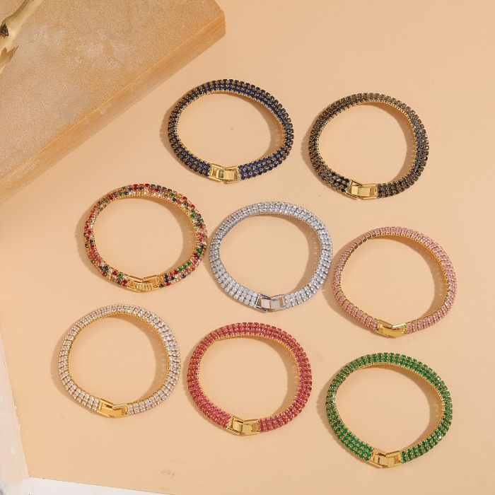 Simple Style Solid Color Copper Plating Inlay Zircon 14K Gold Plated Bracelets