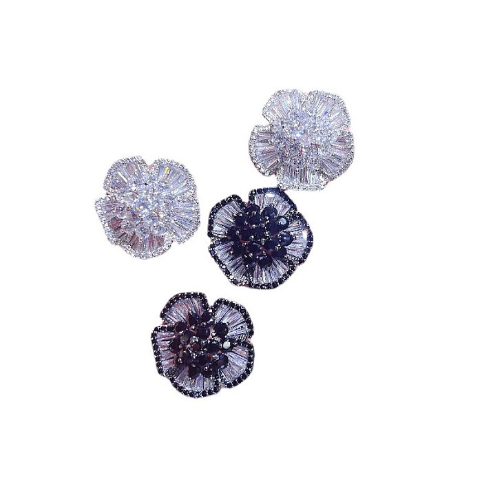 1 Pair Sweet Simple Style Flower Plating Inlay Copper Zircon Drop Earrings