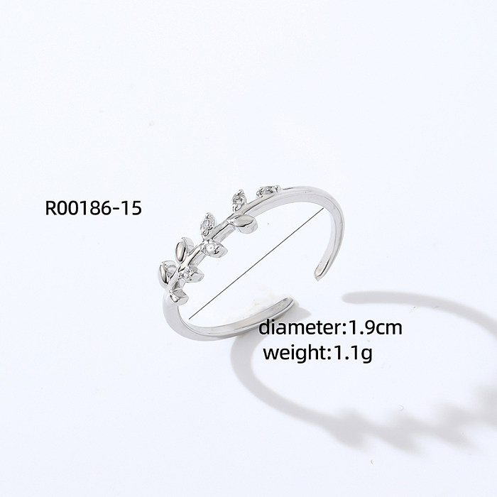 Casual Simple Style Heart Shape Flower Copper Plating Inlay Zircon White Gold Plated Open Rings