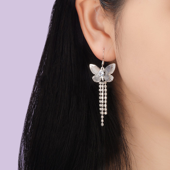 1 Pair IG Style Casual Tassel Butterfly Plating Inlay Copper Rhinestones Drop Earrings