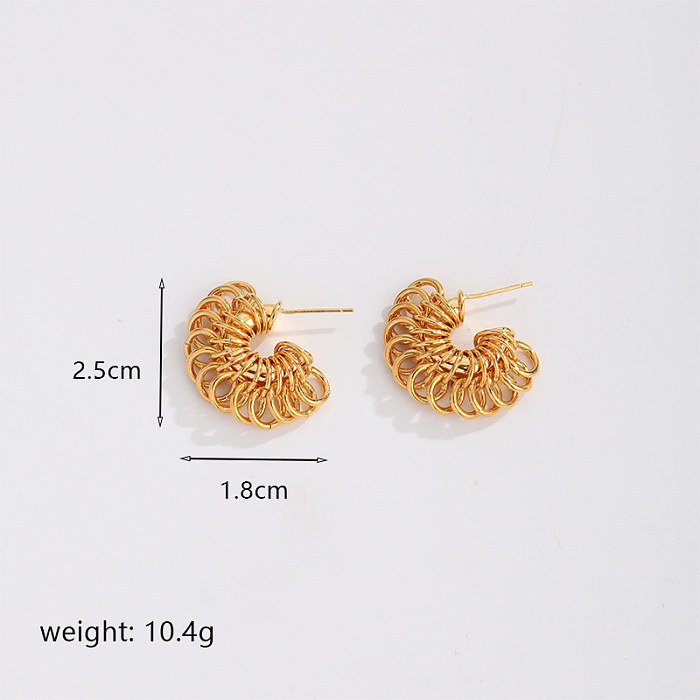 1 Pair IG Style Elegant Solid Color Plating Hollow Out Copper 18K Gold Plated Ear Studs