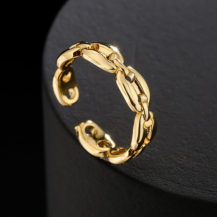 Fashion Copper 18K Gold Zircon Pig Nose Geometric Open Ring Female