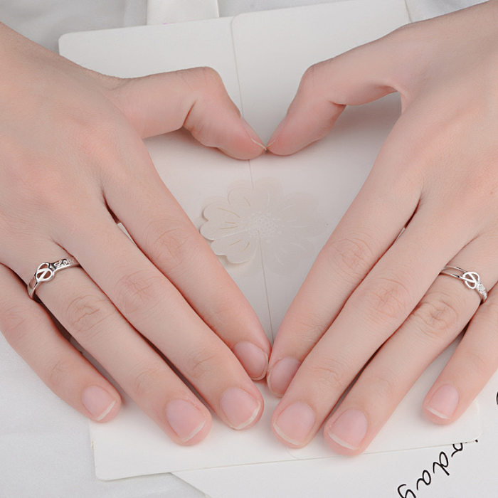 Romantic Love Heart Shape Copper Plating Silver Plated Open Ring