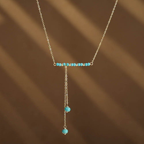 Basic Simple Style Geometric Natural Stone Copper Plating Pendant Necklace