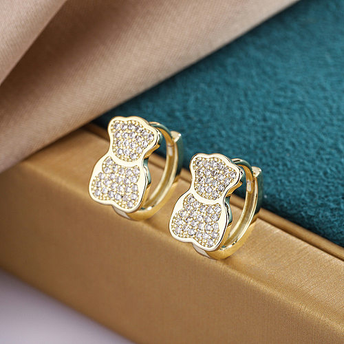 1 Pair Princess Cute Animal Bear Plating Inlay Copper Artificial Gemstones Earrings