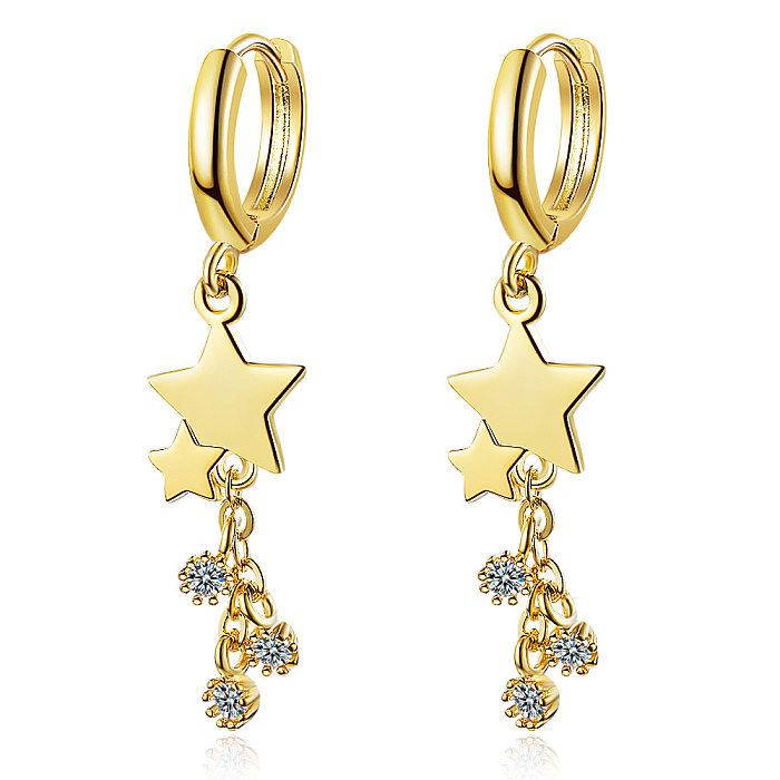 1 Pair Simple Style Star Plating Inlay Copper Zircon Drop Earrings
