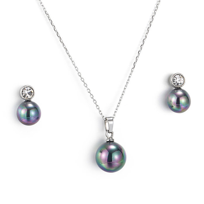 Ensemble de boucles d'oreilles et collier en titane et acier, pendentif en perles de coquillage, vente en gros de bijoux