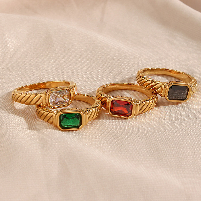 Vintage Style Geometric Stainless Steel Gold Plated Rings Plating Inlaid Zircon Zircon Gold Plated Stainless Steel Rings