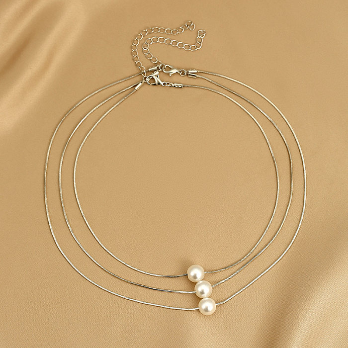 1 Stück modische, runde, geschichtete Halsketten mit Kupferperlenbeschichtung