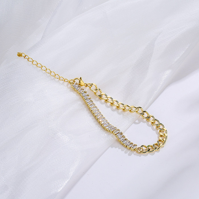 Bracelet féminin géométrique simple et créatif plaqué or 18 carats avec incrustation de zircon