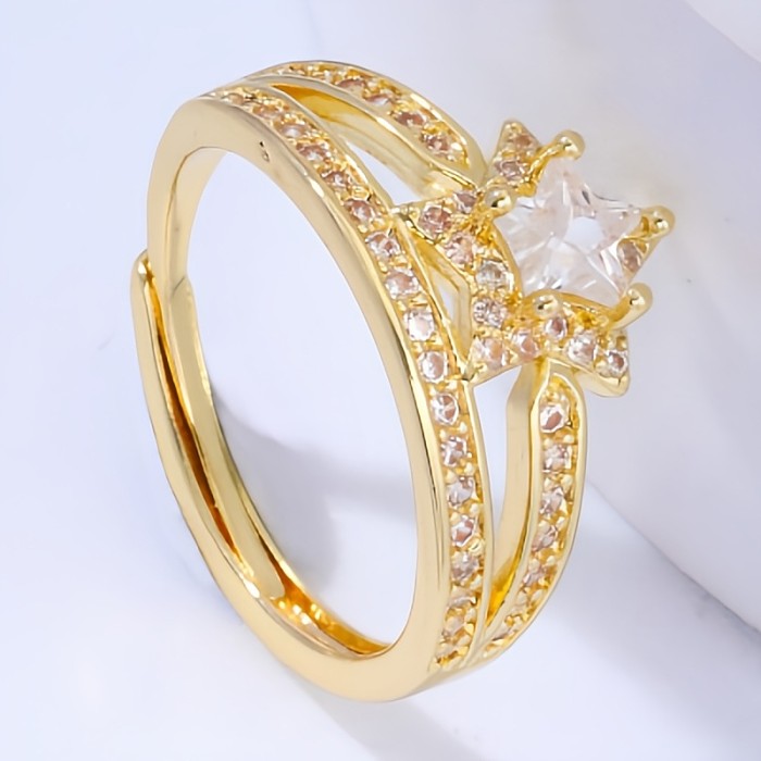 Simple Style Star Copper Plating Inlay Zircon Open Rings