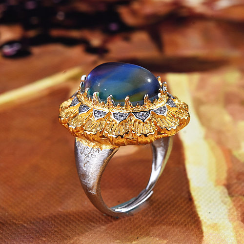 1 peça estilo vintage geométrico cobre chapeamento incrustação de pedras preciosas artificiais anel aberto