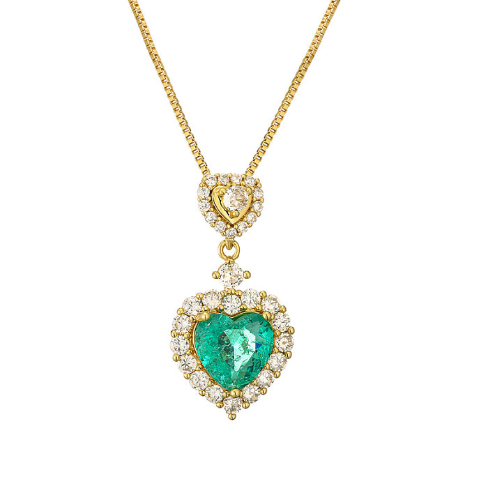 IG Style Sweet Heart Shape Copper Plating Inlay Zircon Gold Plated Pendant Necklace