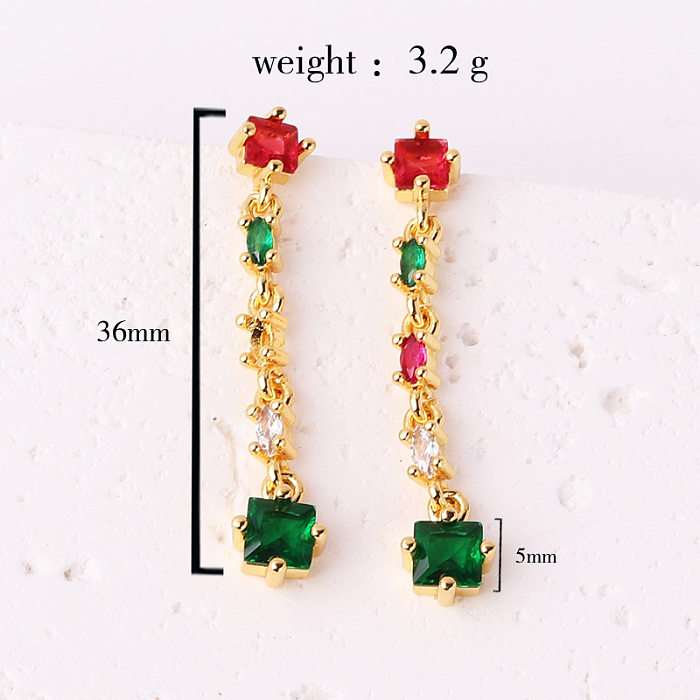 1 Pair Classic Style Square Copper Plating Inlay Artificial Gemstones 18K Gold Plated Ear Studs