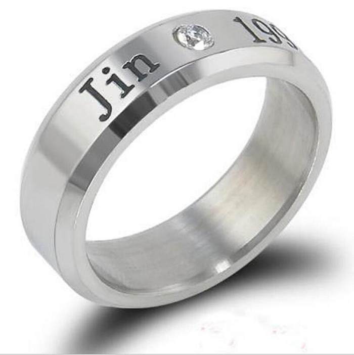 Fashion Letter Titanium Steel Inlay Artificial Gemstones Rings 1 Piece