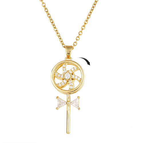 Cute Sweet Windmill Copper Zircon Pendant Necklace In Bulk