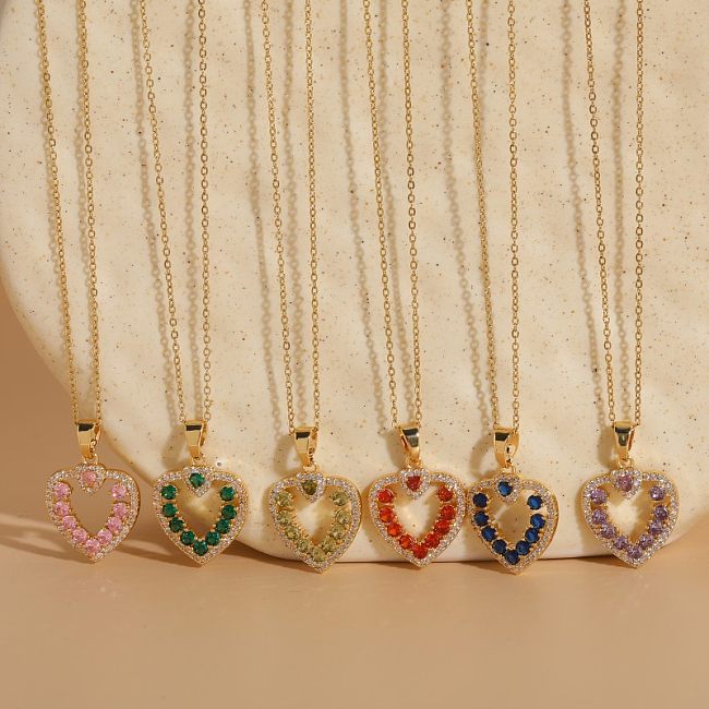 Collier pendentif plaqué or 14 carats avec incrustation de cuivre en forme de cœur élégant