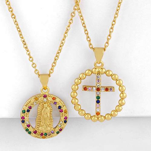 Collar de la Virgen María de la moda Collar cruzado chapado en oro de 18 quilates Collar de circón femenino