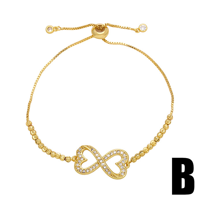 Streetwear Infinity Herzform Kupfer Perlenüberzug Inlay Zirkon 18K vergoldete Armbänder