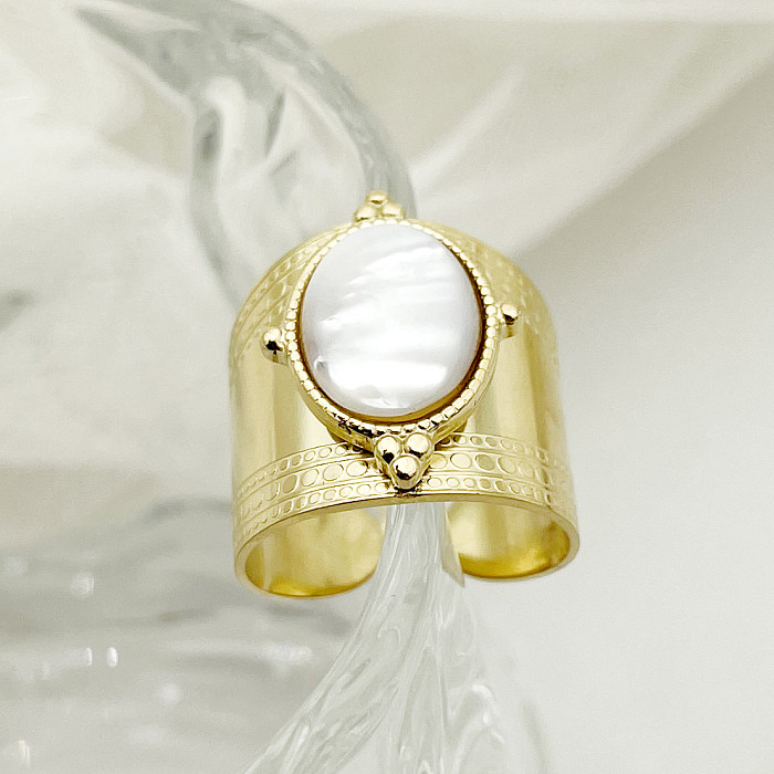 Vintage Style Oval Stainless Steel Polishing Plating Inlay Shell Gold Plated Open Ring