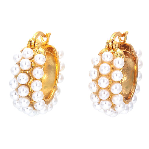 Pendientes de perlas chapados en cobre geométricos de estilo coreano 1 par