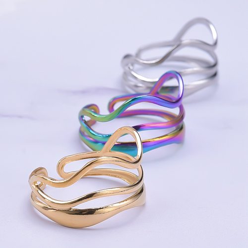 Großhandel 1 Stück offener Ring aus Titanstahl im einfachen Stil mit geometrischem Muster