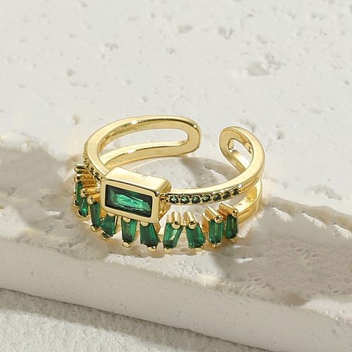 Retro Rectangle Copper Plating Inlay Zircon 14K Gold Plated Open Rings