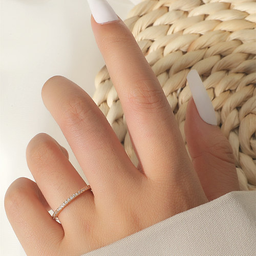 Anillo de cobre fino con microincrustaciones de circón simple, joyería al por mayor