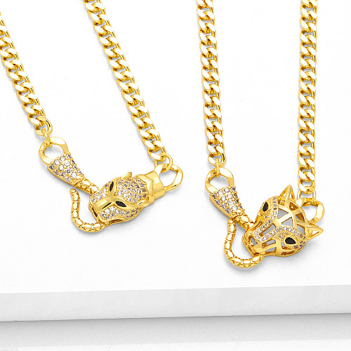 Hip-Hop Animal Copper Plating Inlay Zircon 18K Gold Plated Necklace